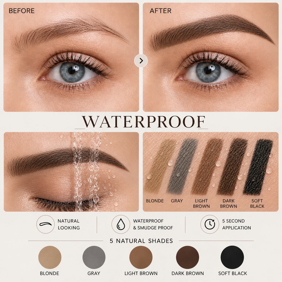 Eyebrow Stamp — Waterproof Instant Brow Stamp Kit, 3-Second Natural Brows, Beginner-Friendly, 4 Ways to Perfect Brows