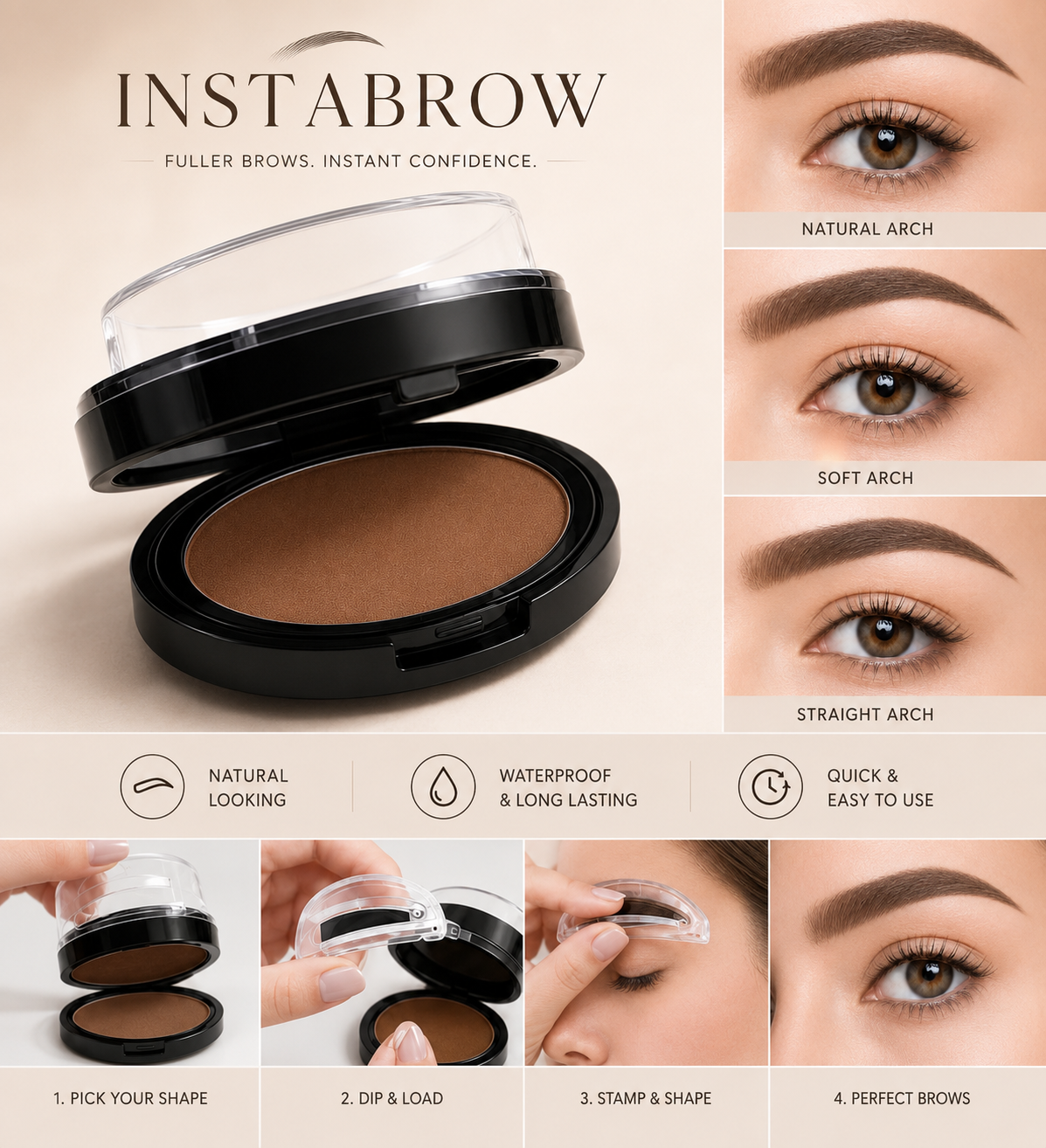 Eyebrow Stamp — Waterproof Instant Brow Stamp Kit, 3-Second Natural Brows, Beginner-Friendly, 4 Ways to Perfect Brows